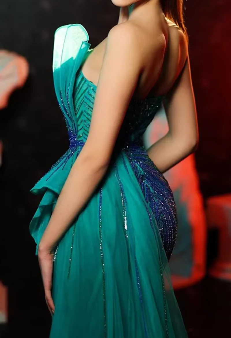 2024 Prom Dresses For Women Wedding Party Dubai Green Beaded Mermaid High Split Evening Gowns