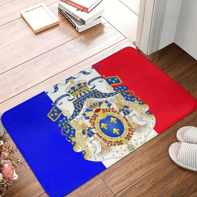 Custom Black French Emblem Flag Doormat Anti-Slip Entrance Kitchen Bathroom Door Floor Mat Garage Rug Carpet Footpad