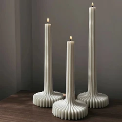 DIY Aesthetic Ribbed Pillar Candle Mold for Making Wedding Tall Striped Taper Soy Wax Sculptural Column Acrylic Plastic Mould