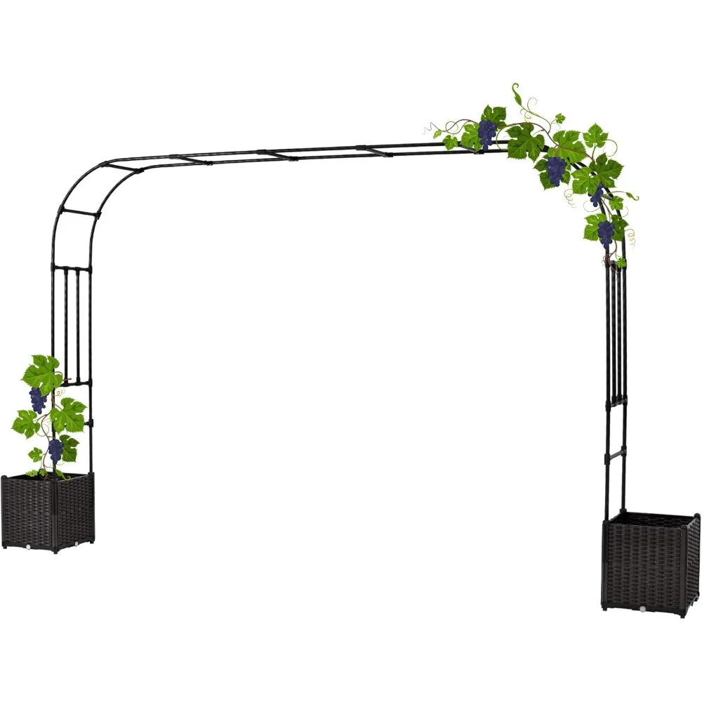 

Garden Arch Trellis for Climbing Plants Outdoor with 2 Set Planter Box, Length 126in*Height 90in Stainless Steel Black PE Coated