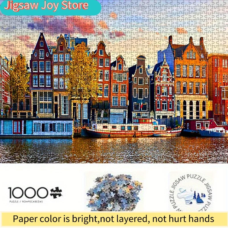 

Набор для творчества: бумажный пазл с видом на каналы Амстердама, высококачественный материал из белого картона, подходит для совместного творчества родителей и детей.
