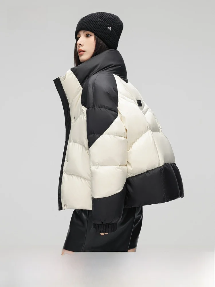 

Snow Flying Spring 2026 Women's Short down Jacket Korean Fashion Splicing Color Block Simple Warm Comfortable Sweet Style