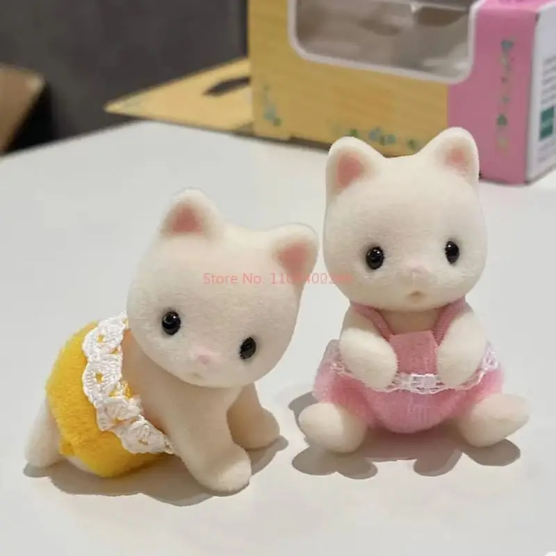 Sylvanian famílias gêmeos série anime figura elefante maple leaf gato manchado veado veado cenário bonecas para crianças presentes de aniversário