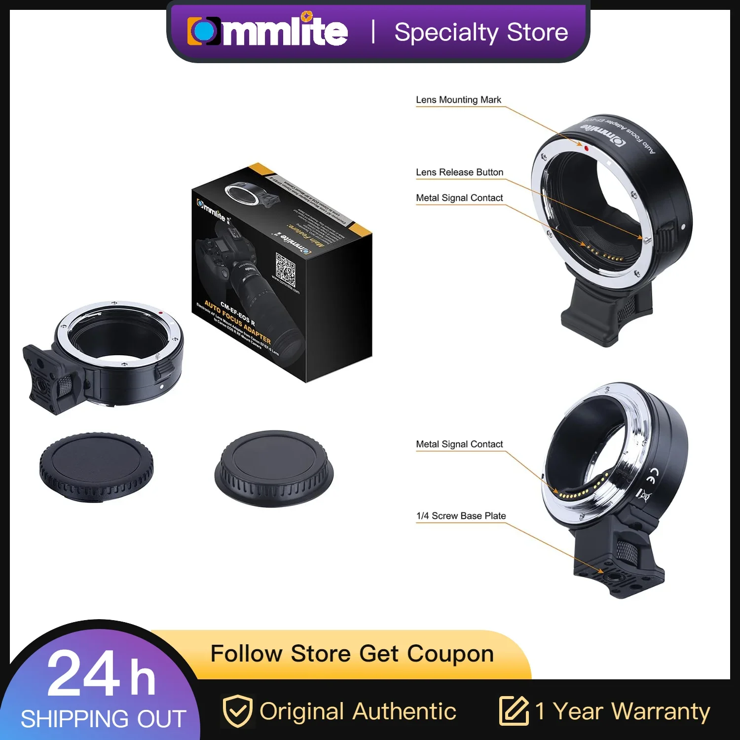 

Commlite CM-EF-EOS R Electronic AF Lens Mount Adapter from Canon EF/EF-S Lens to Canon EOS R RF-Mount Full-frame Camera