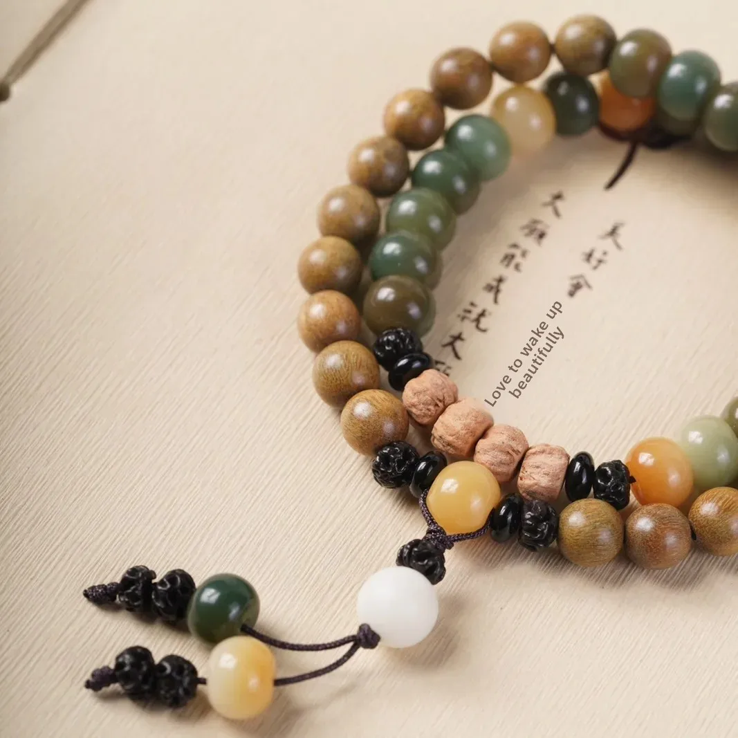 دائرة مزدوجة سوار اليد Dunhuang Boddhi خشب الصندل الأخضر لتقوم بها بنفسك مائة بذور نمط البوذية سبحة صلاة مجوهرات للرجال و ث #2