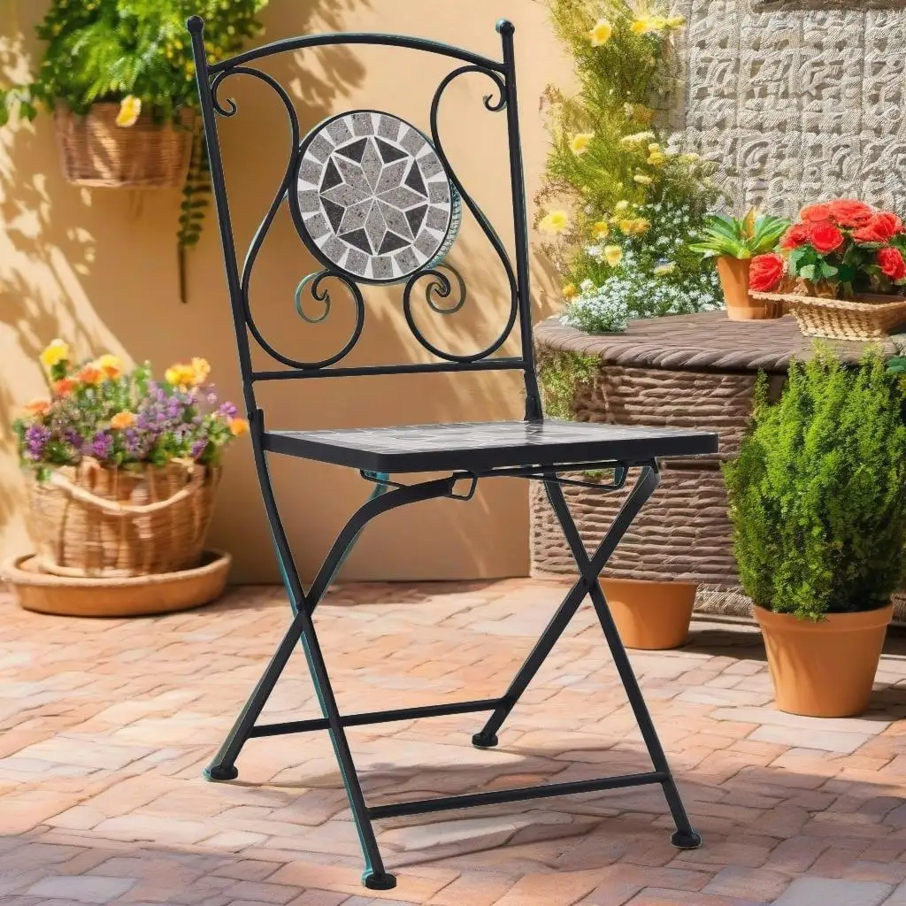 Ensemble de 2 chaises de bistrot en mosaïque grise, pour salle à manger en plein air