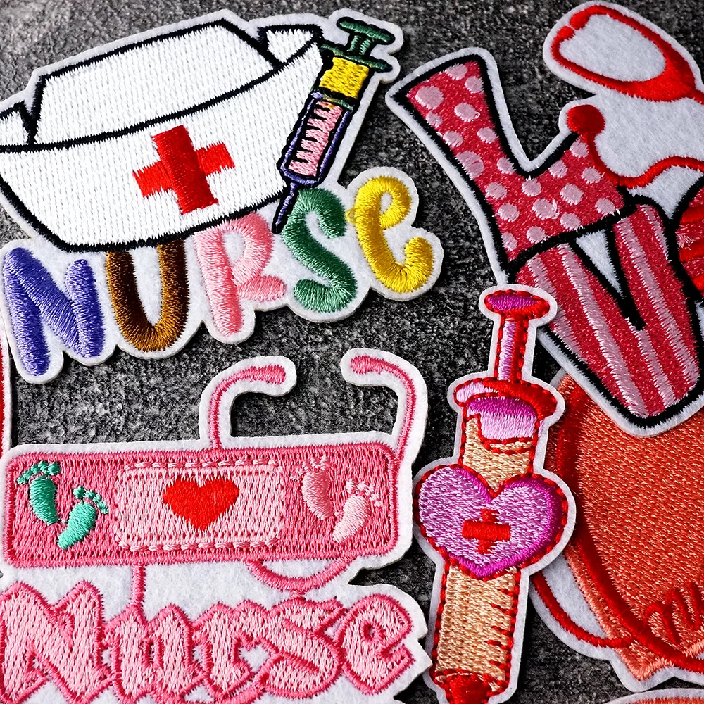 9Pcs/Lot Rainbow Nurse Love Iron on Patches for Clothing Embroidery Applique Ironing Clothing Sewing Supplies Decorative Badges