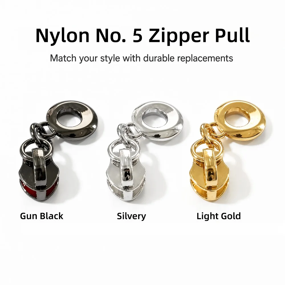 5/200Pcs 5# Ligh tGold Zipper Slider For Nylon Zips Bag Jacket Zip Pull Clothes Sewing Zippers Repair Kit Garment Accessories