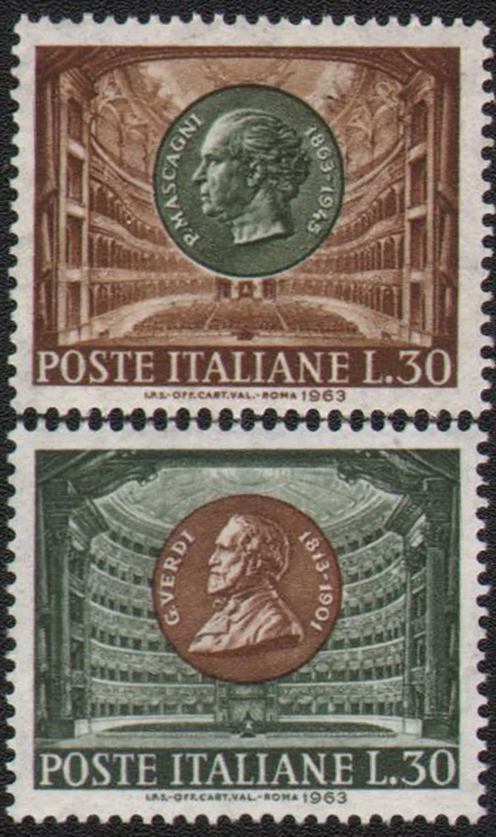 2Pcs/Set Italy Post Stamps 1963 Musician Verdi Mascani  Marked Postage Stamps for Collecting