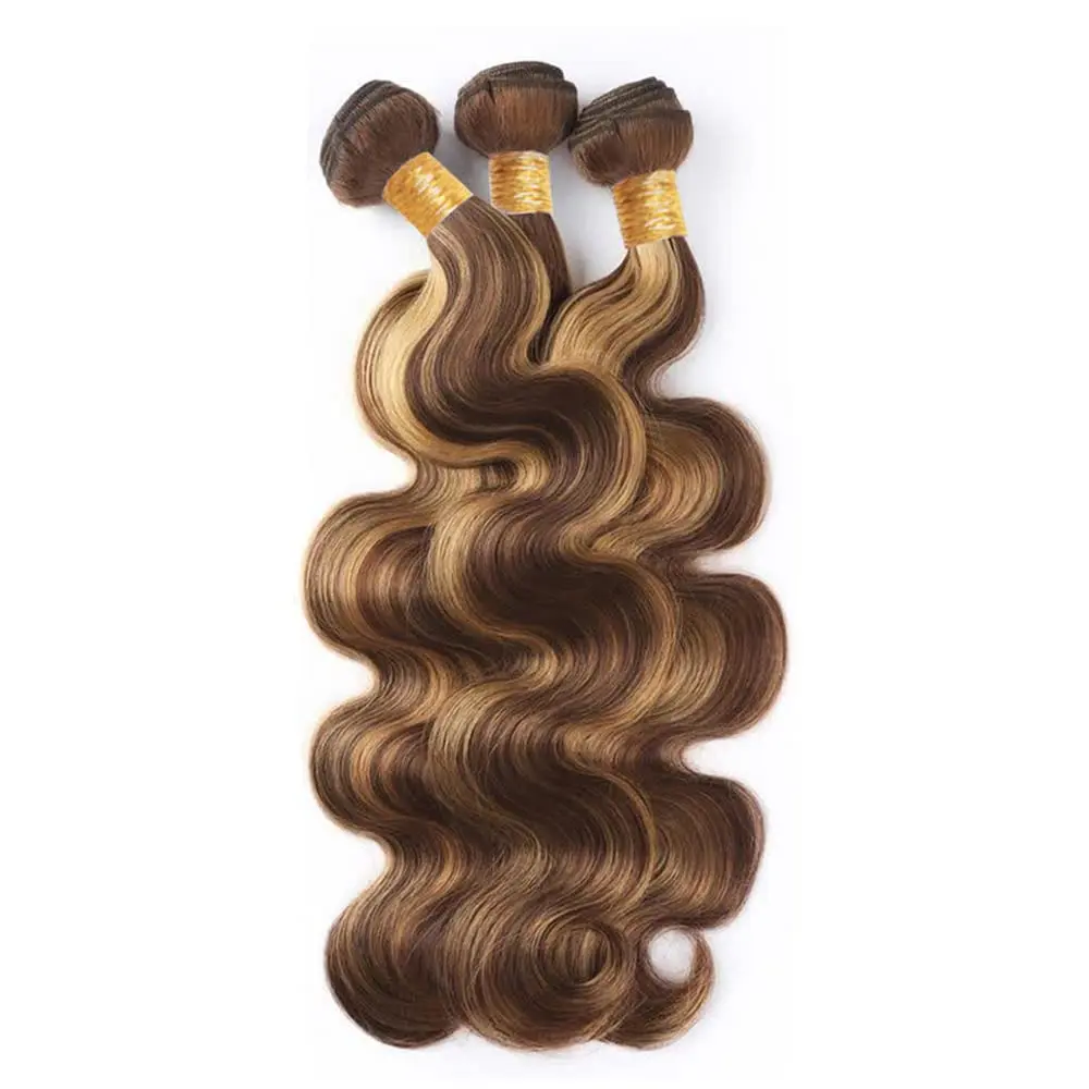 Body Wave Bundles P4-27 Highlight Human Hair Bundles 100% Human Hair Bundles Brown Remy Human Hair Weave Extensions For Women