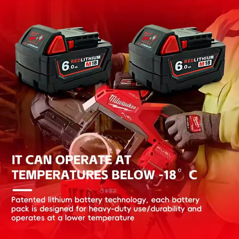 

Original Milwaukee M18B8 M18B9 18650 6.0Ah 6000mAh, fast charging compatible with Milwaukee power tools Milwaukee 18V battery