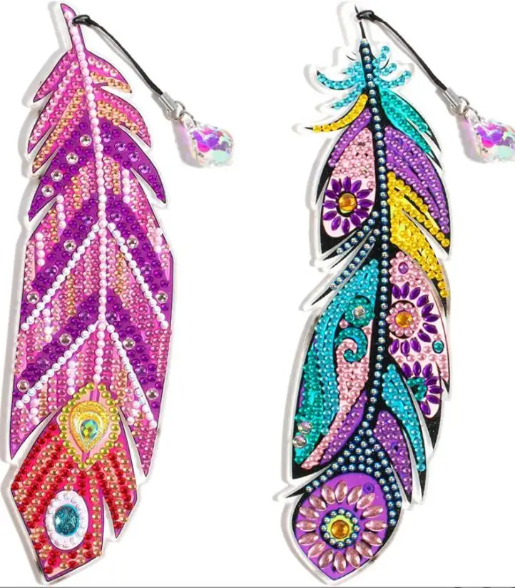 

24pcs Diamond Painting Bookmark Party Favors DIY Rhinestone Feather Art Acrylic Book Mark Kit for Read Crafts Lovers