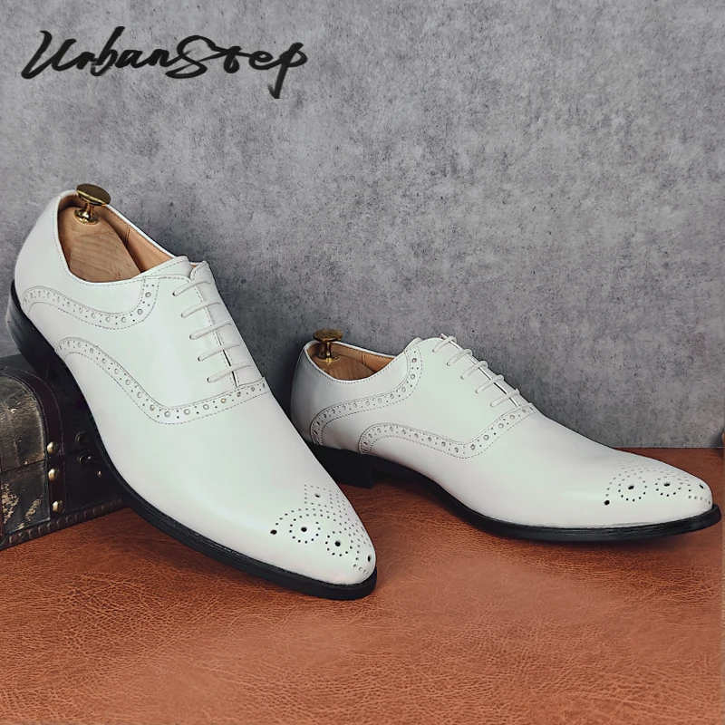 

Italian Men Oxford Shoes White Black Brogue Luxury Lace Up Dress Man Office Business Wedding Shoes Genuine Leather Shoes Fro Men