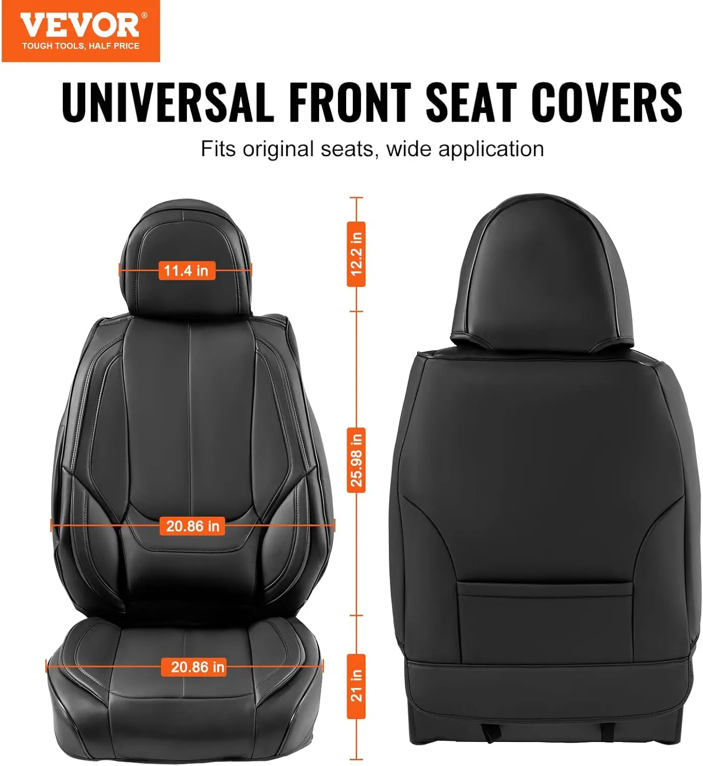 Seat Covers, Universal Car Seat Covers Front Seats, 6pcs Faux Leather Seat Cover, Full Enclosed Design, Detachable Headrest