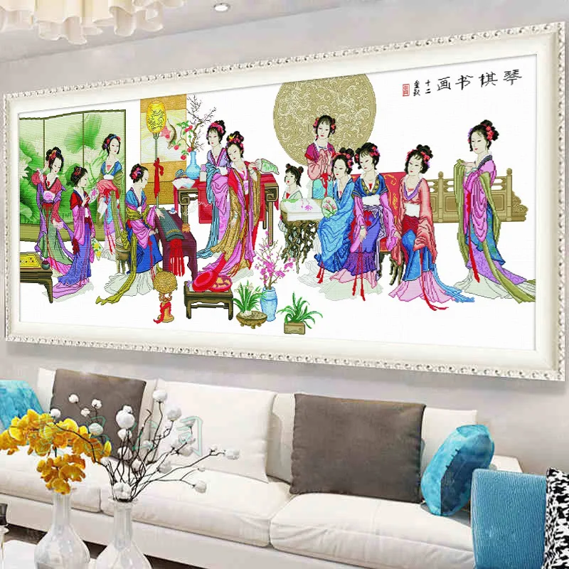 11CT Embroidery Painting Cartoon 12 beauty Chinese Pattern Cross Stitch Kits Printed Canvas DIY Handmade Home Decoration