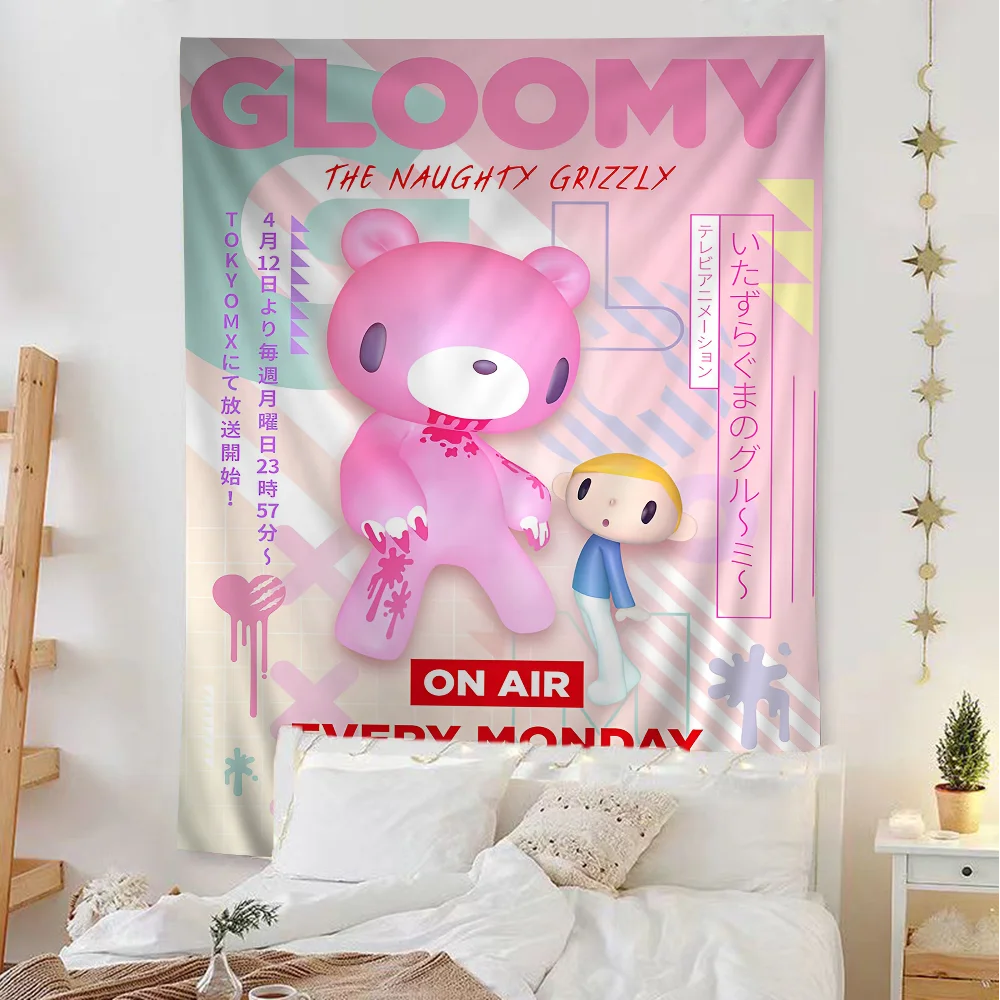 Cartoon G-gloomy Bear Printed Large Wall Tapestry Indian Buddha Wall Decoration Witchcraft Bohemian Hippie Decor Blanket