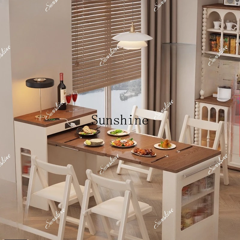 solid wood island dining table integrated household retractable second-hand cream style kitchen multi-functional foldingP