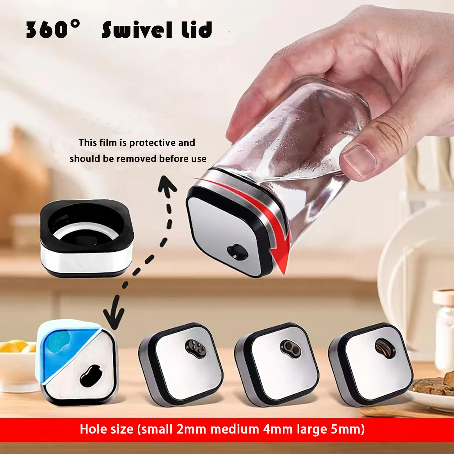 SIAZIH 2-lagig 360 ° Rotierender Gewürzregal aus Edelstahl mit 12 120 ml Gewürzgläsern mit rotierenden Deckeln, für einfachen Zugang zu Gewürzen – Detail 4