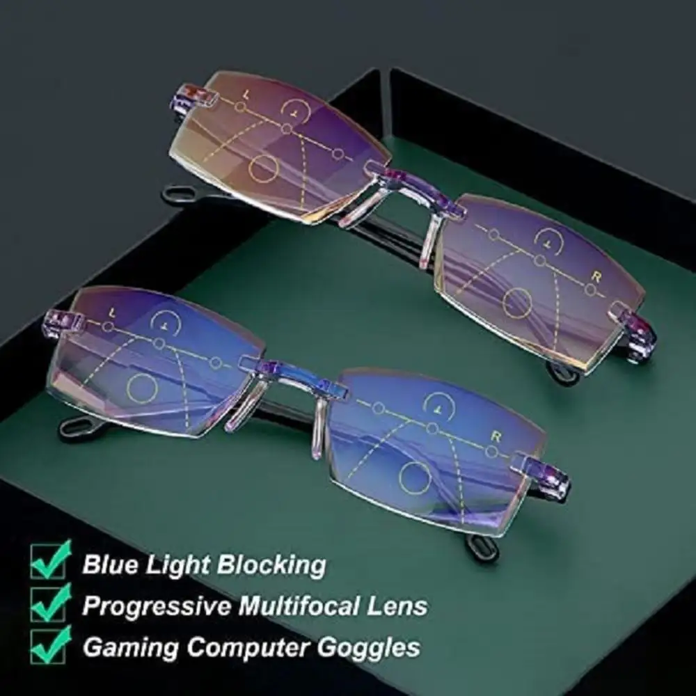 2024 New Men Women Rimless Reading Glasses Anti Blue Light Bifocal Far Near Magnification Eyewear Presbyopic Glasses +100~+400 image 3