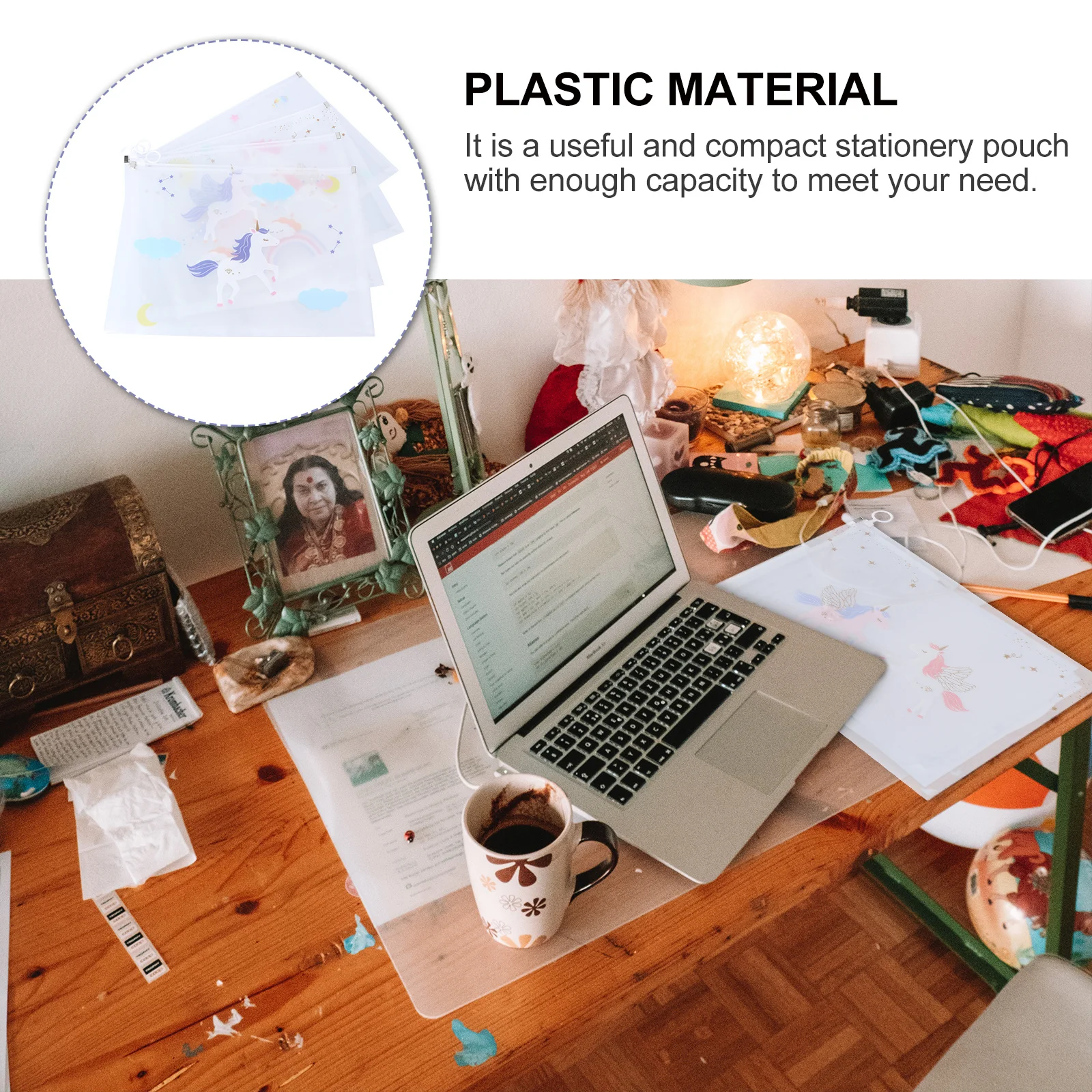 

4Pcs Cartoon Document Bags Transparent File Holders Zipper File Pouches for Students Document Storage Organizer