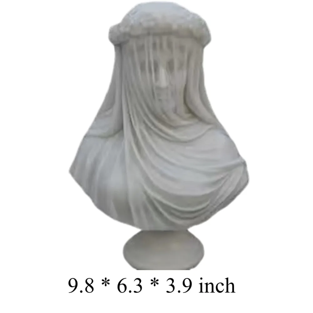 Abstract Veiled Maiden Bust Statue Vintage Retro Goddess Statue Crafts White Mysterious Resin Sculpture Home Aesthetics