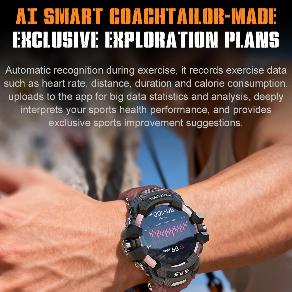 Outdoor Sport GPS Smart Watch Local Music Playback Compass Watches AMOLED Screen Health Flashlight Waterproof Weather Smartwatch