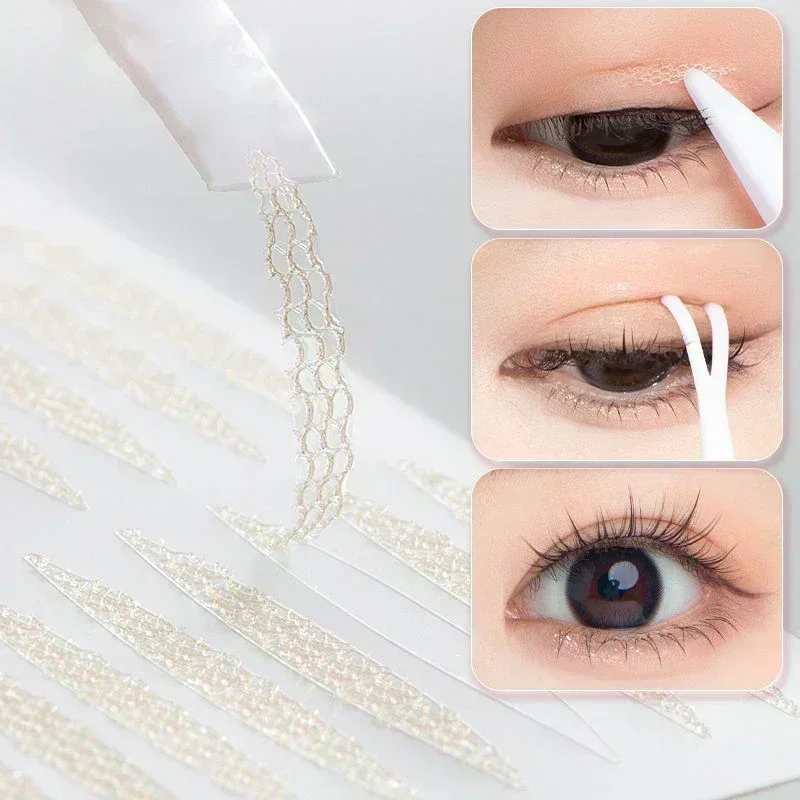 Self-adhesive Double Eyelid Tape Sticker Invisible Lace Mesh Eyelid Paste Natural Strips Olive-shaped Eye Lift Makeup Tools