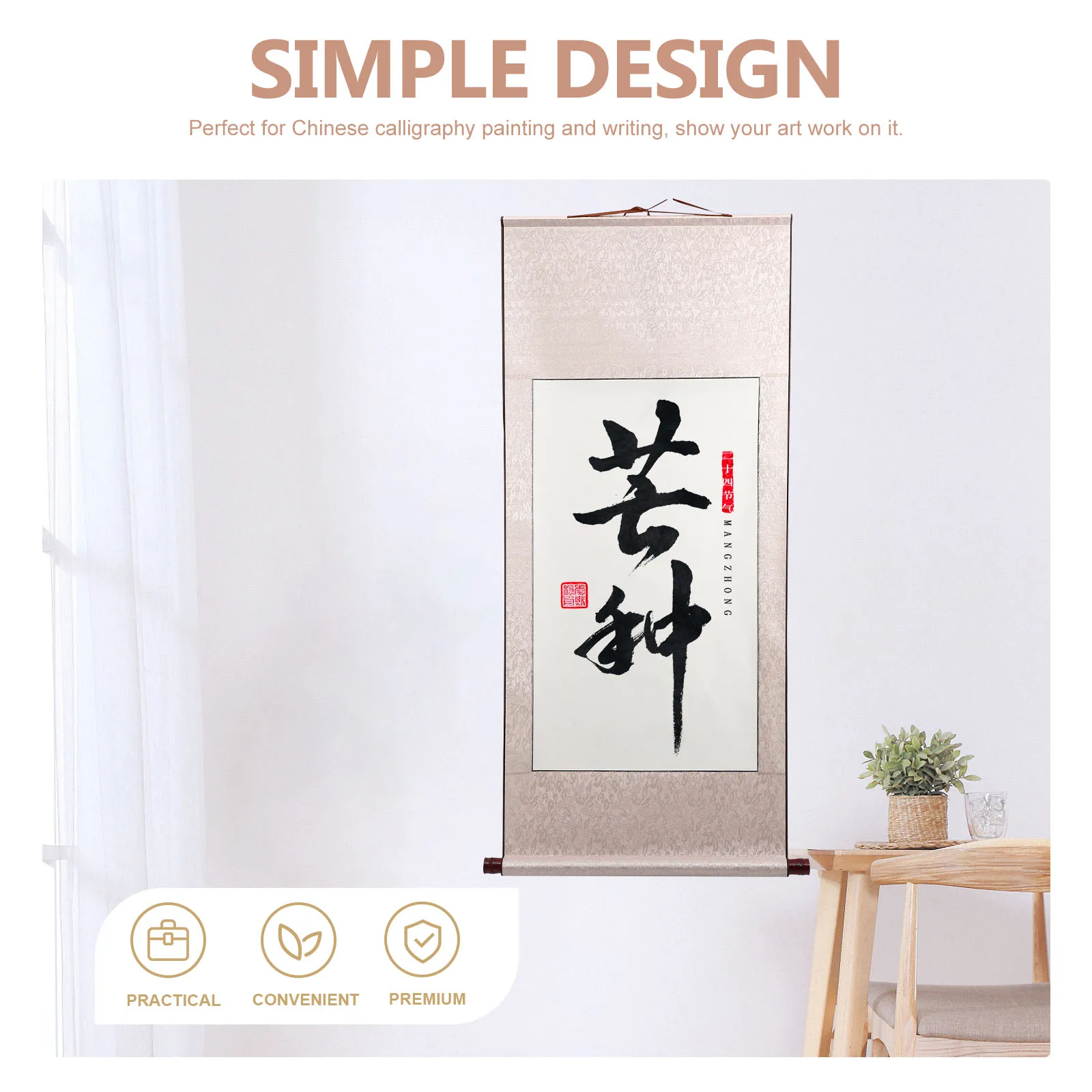 

2 Pcs Blank Hanging Scroll Calligraphy Writing Paper Wall-mounted Parchment for Rice