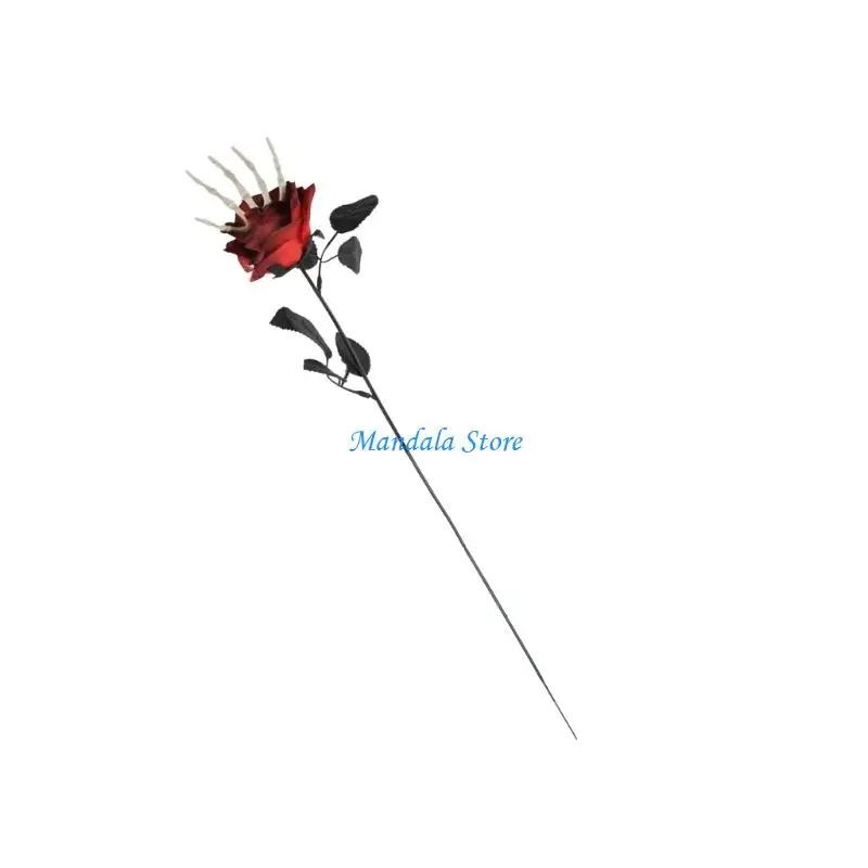 

U2JC Adjustable Skeleton Hand Rose Stem Halloween Decoration Silk Floral Display For Home Office Haunting House Themes