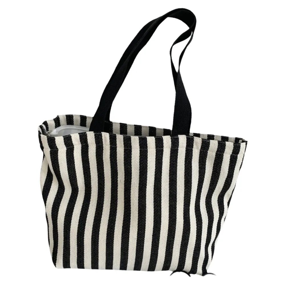 Simple Canvas Stripe Canvas Tote Bag Zipper Korean Style Shoulder Bag Multi-function Crossbody Bag Shopping Handbag Girls