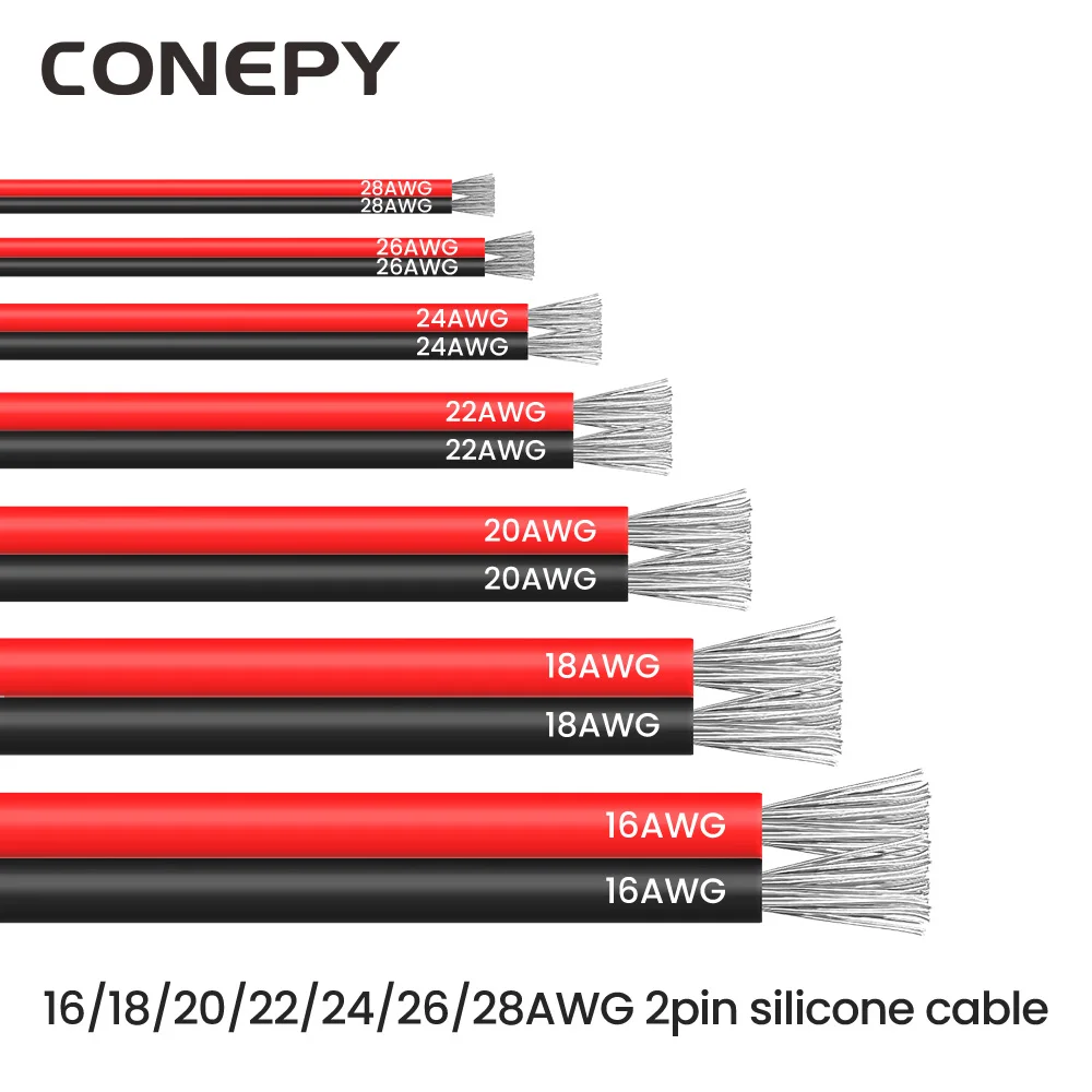 2 Pin Black Red Silicone Cable 16/18/20/22/24/26/28 AWG Tinned Copper Wire 2 Conductor Parallel Wire For DIY Projects LED Auto