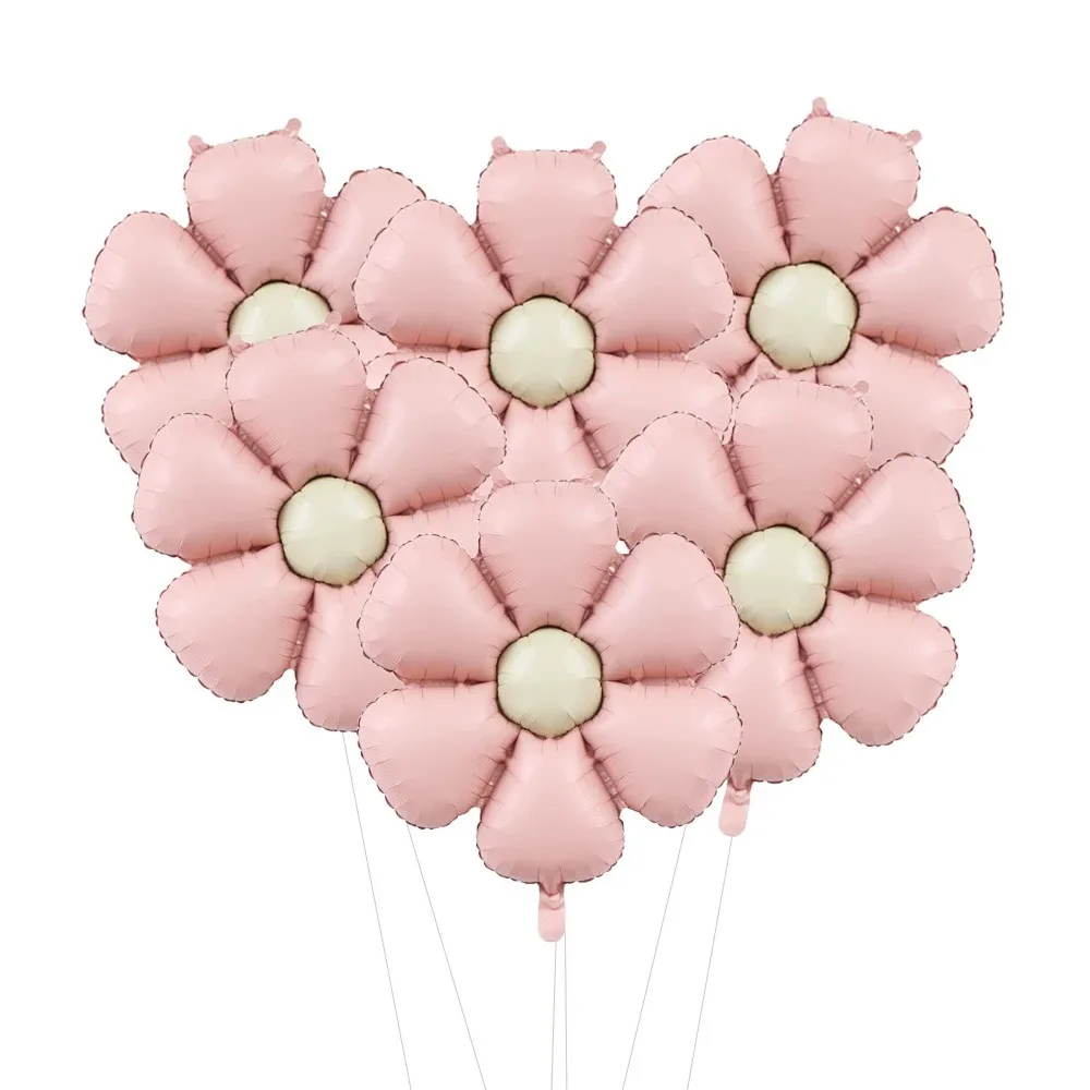 6Pcs 50.5x40cm Matt Pink Daisy Foil Balloons, Candy Shaped Aluminum Mylar Balloons for Girl Baby Shower Birthday Wedding Party D