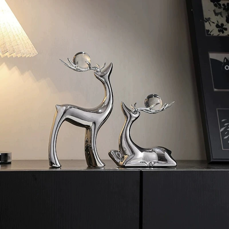Light luxury elk ornament ceramic high-end home living room entrance TV cabinet wine cabinet creative deer