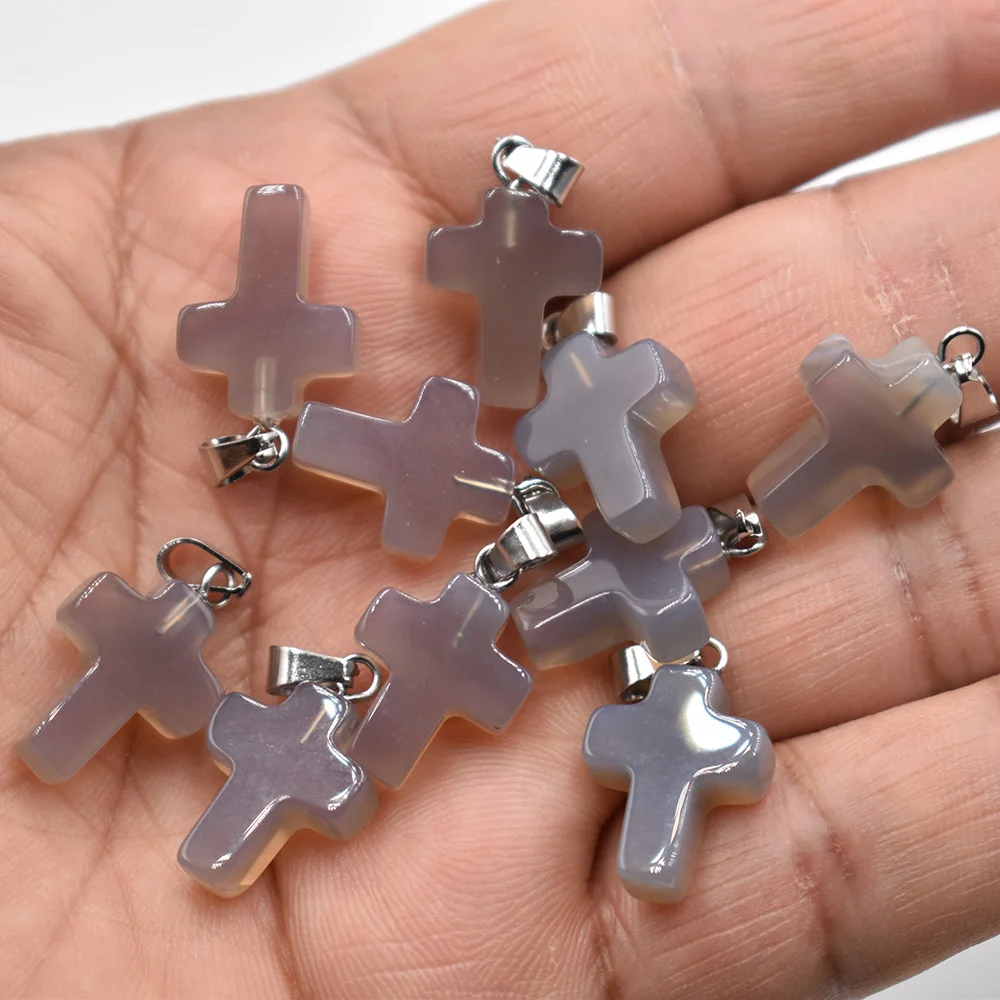 Großhandel 50 Stück/Lot Mode 12x16mm Natürlicher Tigerauge-Stein Rosenquarz Kreuzanhänger Charms Ohrringe Halsketten Schmuckherstellung – Detail 9