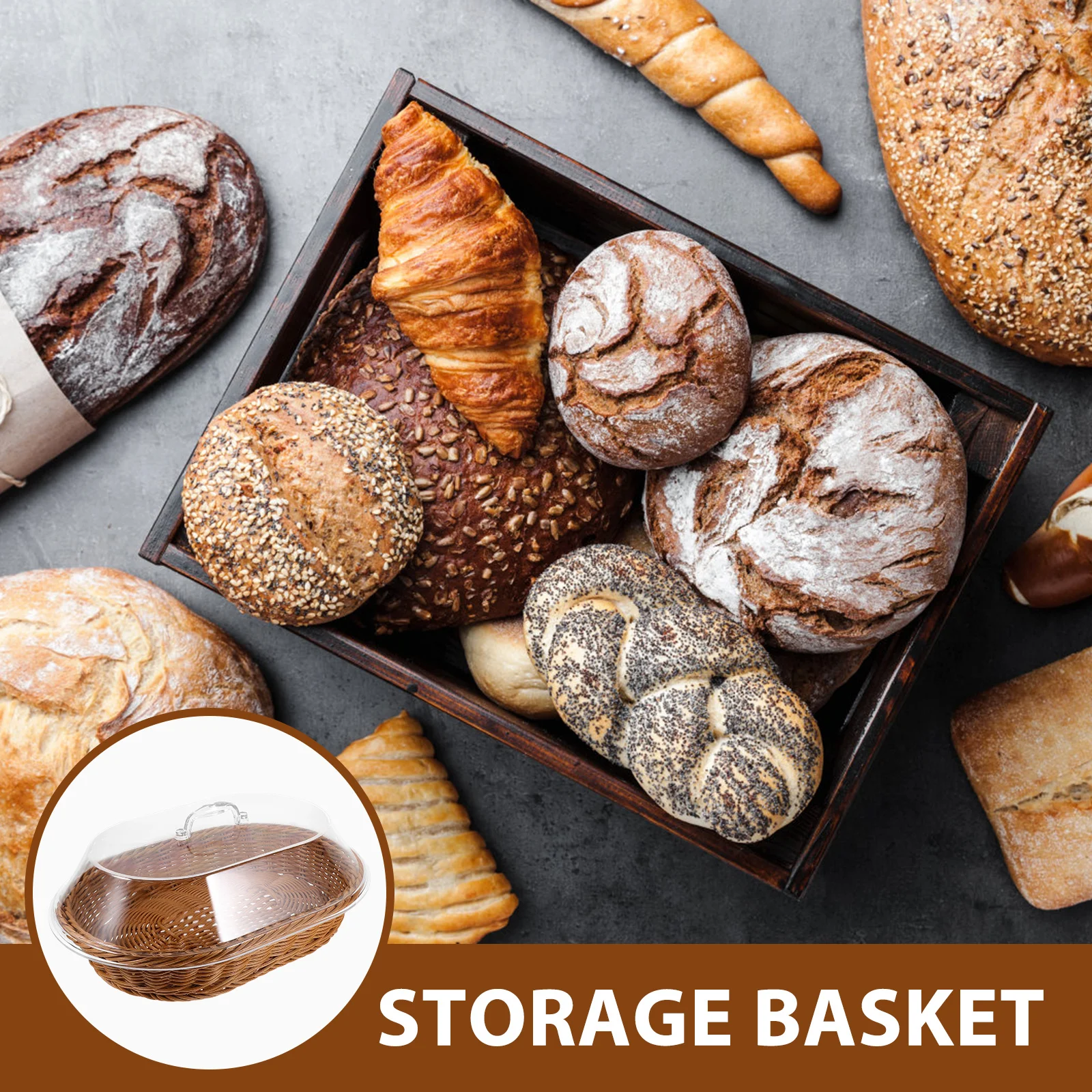 

Food Preservation Basket Transparent Lid Bread Basket for Home Bakery Cake Shop Fruit Vegetable Dessert Serving Tray Storage