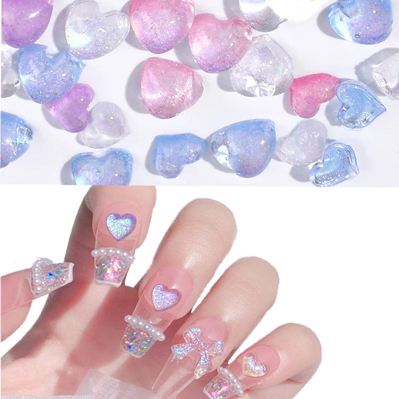 Kolorowe brokatowe serce w kształcie paznokci Rhinestone 3D DIY Aurora luksusowe płaskie powrót ozdoby koraliki akcesoria do dekoracji Manicure