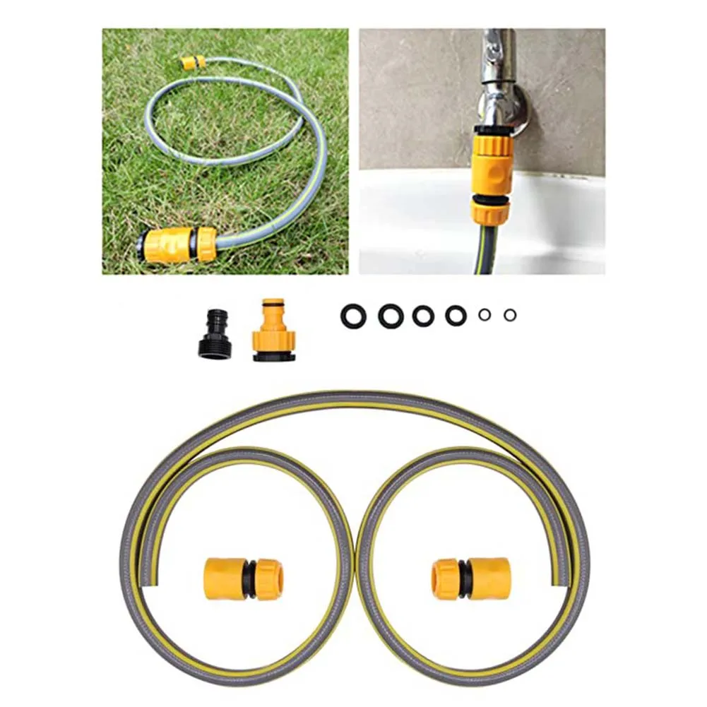 1.5M Flexible Garden Hose Connection Set with 2 in 1 Tap Connector 3/4 inch Male Adapter and Quick Disconnects