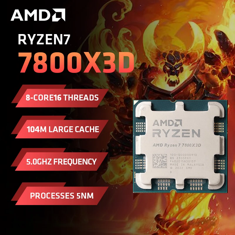 

New AMD Ryzen 7 7800X3D CPU RYZEN Processor 8 Core 16 Thread 120W 5nm Socket AM5 Procesador 라이젠 процессор PC Gamer Kit Ryzen