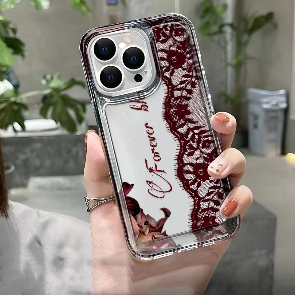 Funda de teléfono con patrón de encaje para iPhone 16 11 17 Pro Max 13 15 14 12 Plus, simple estilo INS, suave a prueba de golpes 2