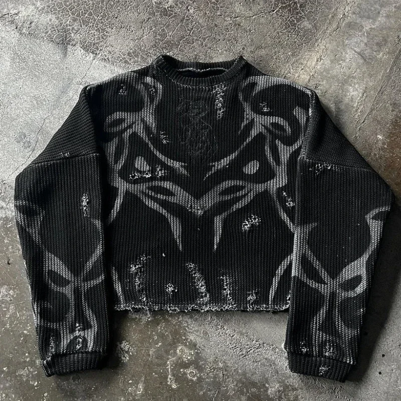 Retro Harajuku-sweatshirt met lange mouwen voor mannen en vrouwen Y2K gestreepte veelzijdige tops punk goth high street slanke trui