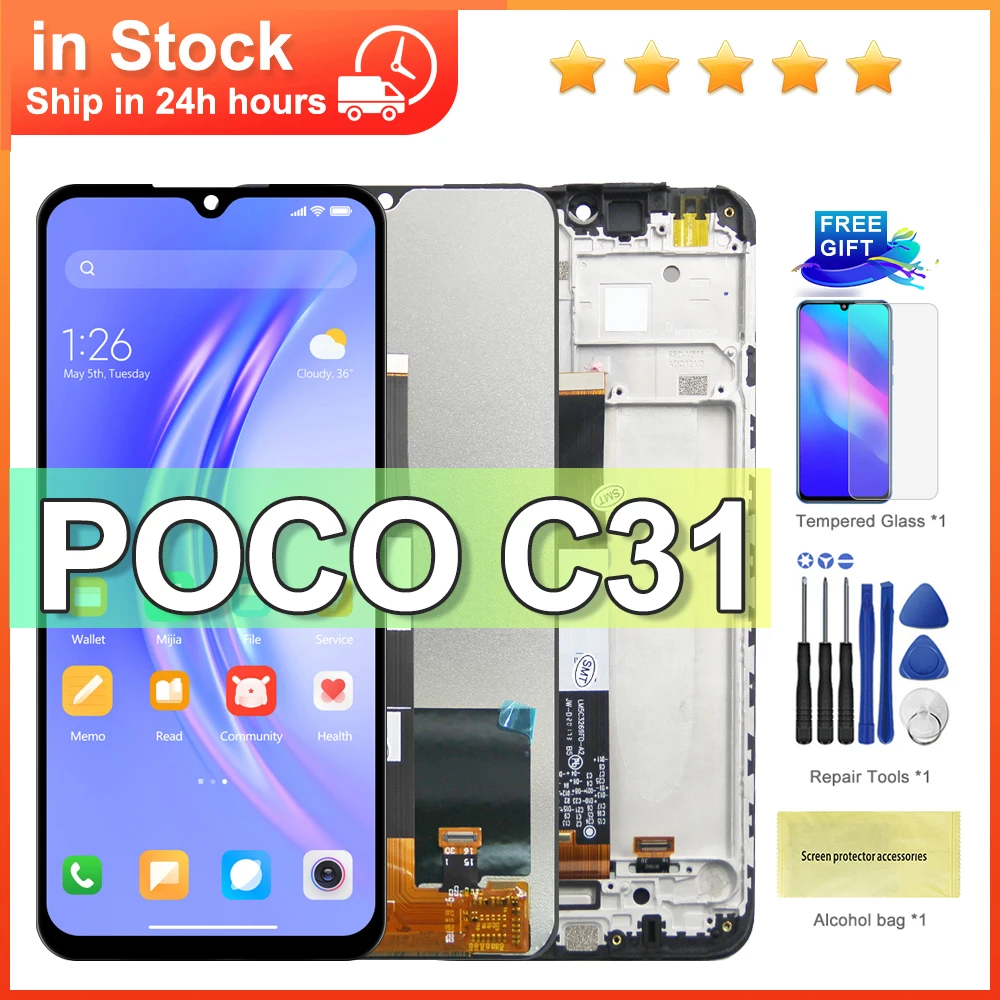 6.53'' For Xiaomi POCO C31 LCD Display Touch Screen Digitizer Replacement MZB0A0MIN MZB0A0KIN 211033MI 22031116AI Lcd