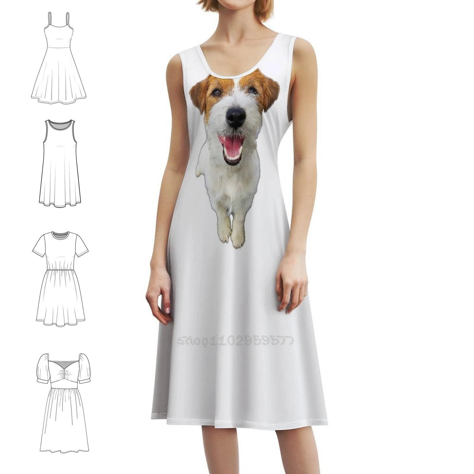 Jack Russell Terrier Cute Face Puppy Dog Women's Elegant Party Dress A-Line Dress With Short/Long/Sleeveless Options Jack