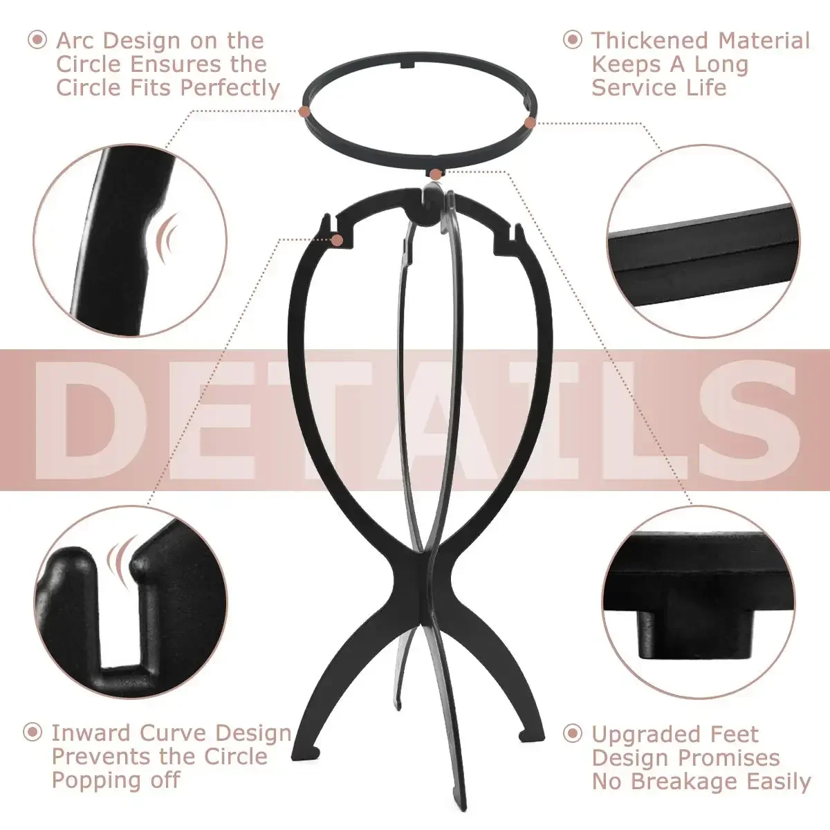 Folding Wig Stand Durable Easy Assembly Wig Cap Holder Portable Plastic Hair Hat Display Stand Ideal for Home Salon Travel Use