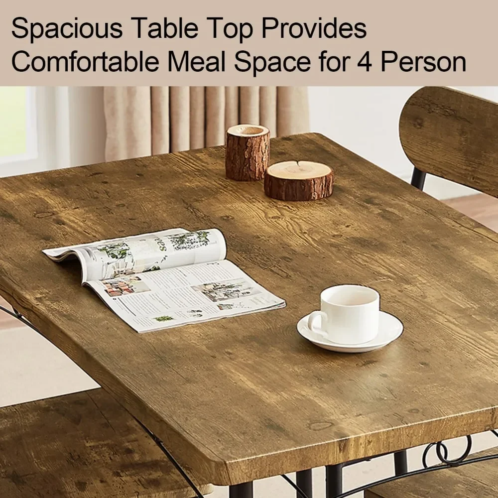 Dining table set of 5 pieces, small dining kitchen, breakfast corner and small space, brown, 4 tables and chairs