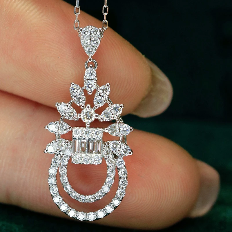 Aazuo Luxury 18K White Gold Natrual Diamonds 0.78ct Fairy Flower Necklace For Women And Girls Perfect for Special Occasions