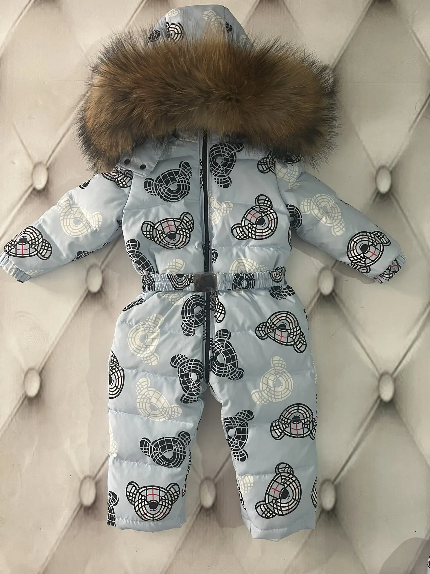 75-155cm 2024 Winter baby down coat duck down suit outerwear Fur overalls children's Snowsuit down coats Child jumpsuit romper