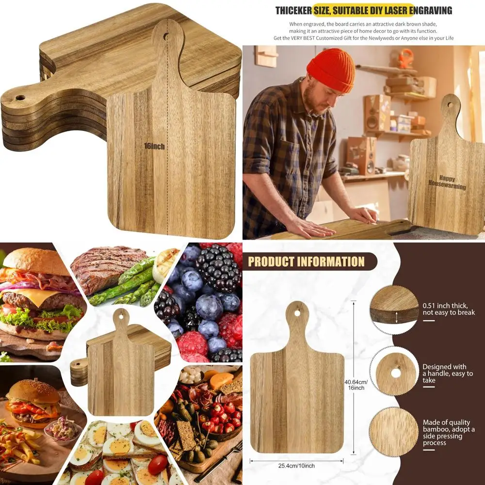 

Thick Wood Cutting Boards Set of 6 for Chopping, Serving, Charcuterie, and Laser Engraving - Perfect for Mother's Day Gifts