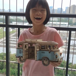Puzzle de voiture en bois 3D pour enfants, style européen, bus rétro, camping-car, puzzle en bois bricolage, jouets d'apprentissage, cadeau de Noël