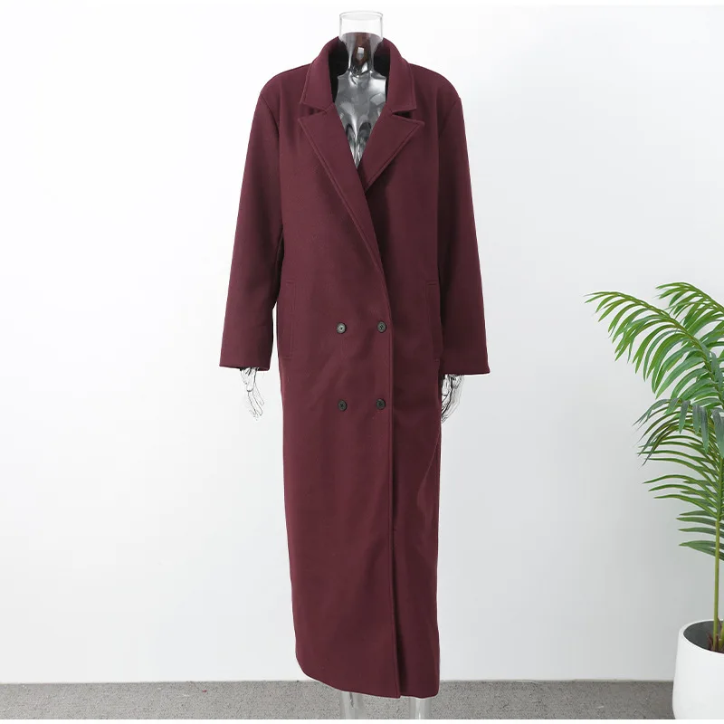 

Autumn Winter New Women's Loose Long Sleeve Woolen Coat Jacket Commute Sle Polyester Fiber 100% Mid-Length Coat