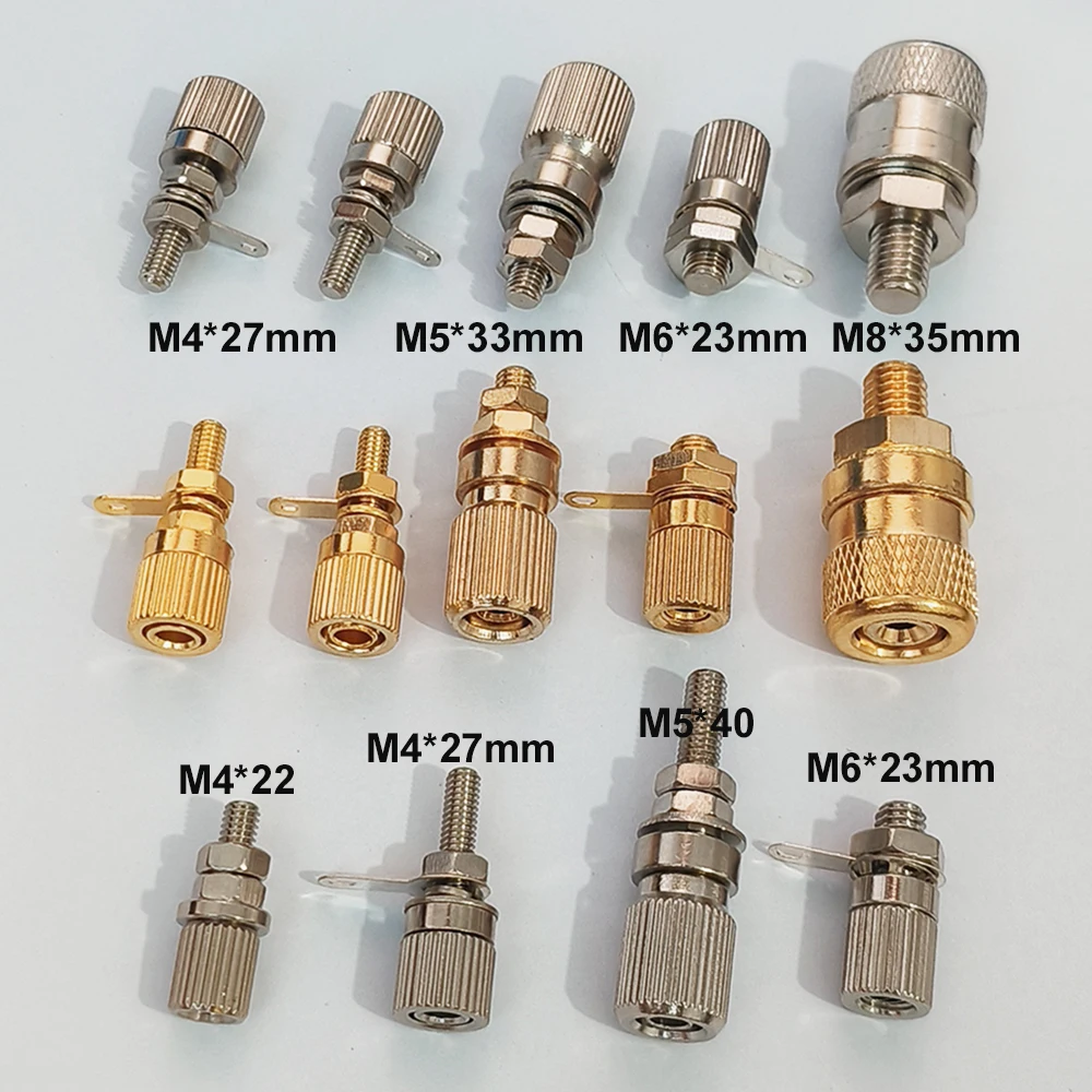 2 Stück Kupfer-Nickel-/Gold-beschichtete Anschlussklemmen M4 5 6 8 Lautsprecher-Verstärker Hochstrom-Anschluss 4mm Bananenstecker-Buchse – Detail 1